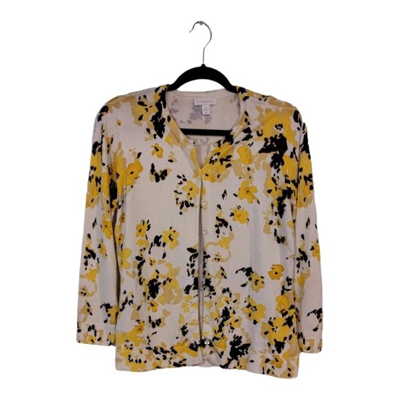 Charter Club Sweaters - Charter Club Cardigan Sweater Black/yellow Floral Women's Large waist length